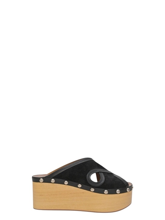 Isabel Marant Shoes - Isabel Marant Zipla Suede Stud Detail Wood Platform Wedge Clog Slide Sandals